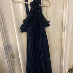 Lulus Stop and Stare Navy Blue Halter Ruffled Backless Maxi Dress